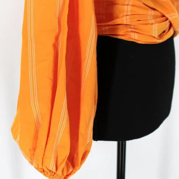 Acler Wyatt Crop Wrap Blouse Top 6 Orange White Pinstripe Balloon Puffy Sleeve S - Picture 4 of 9